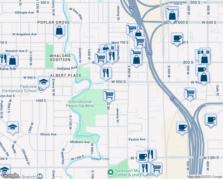 map of restaurants, bars, coffee shops, grocery stores, and more near 882 West Montague Avenue in Salt Lake City