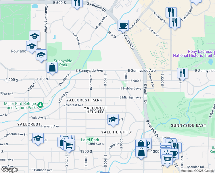 map of restaurants, bars, coffee shops, grocery stores, and more near 1935 Hubbard Avenue South in Salt Lake City