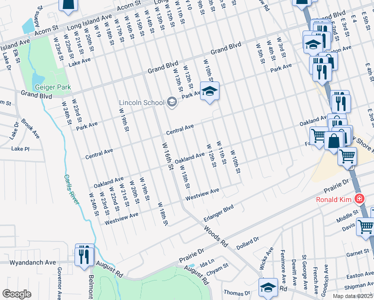 map of restaurants, bars, coffee shops, grocery stores, and more near 260 West 14th Street in Deer Park