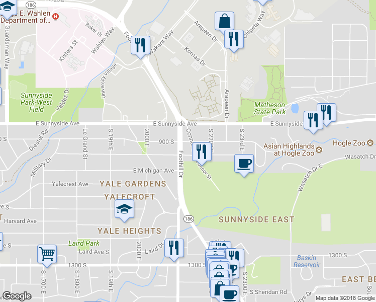 map of restaurants, bars, coffee shops, grocery stores, and more near in Salt Lake City