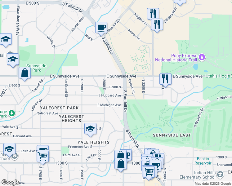 map of restaurants, bars, coffee shops, grocery stores, and more near 2031 East Hubbard Avenue in Salt Lake City