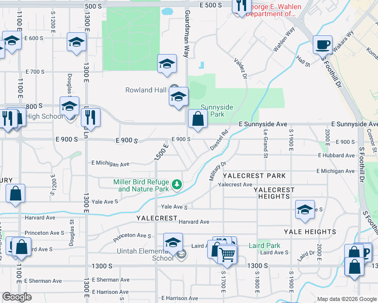 map of restaurants, bars, coffee shops, grocery stores, and more near 933 Greenwood Terrace in Salt Lake City