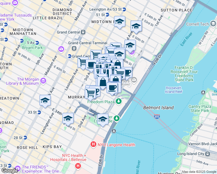 map of restaurants, bars, coffee shops, grocery stores, and more near in New York