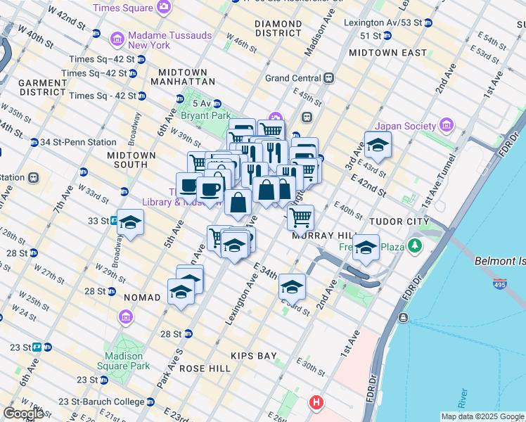 map of restaurants, bars, coffee shops, grocery stores, and more near in New York