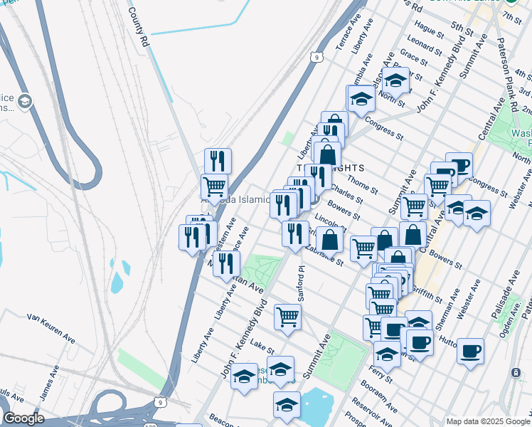 map of restaurants, bars, coffee shops, grocery stores, and more near 353 Liberty Avenue in Jersey City