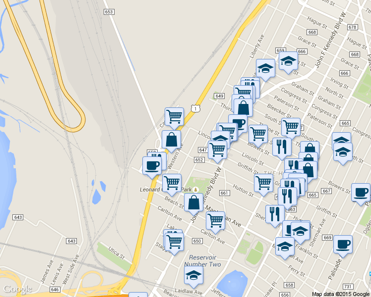 map of restaurants, bars, coffee shops, grocery stores, and more near 210 Zabriskie Street in Jersey City