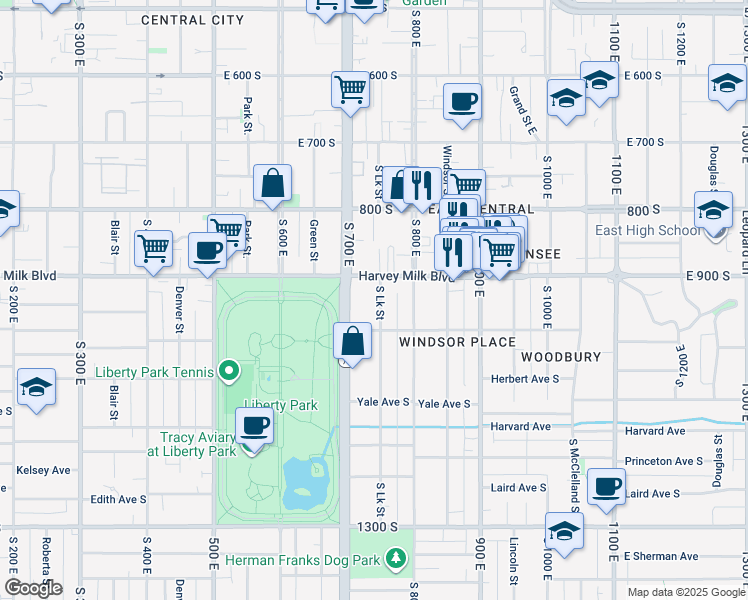 map of restaurants, bars, coffee shops, grocery stores, and more near 928 Lake Street in Salt Lake City