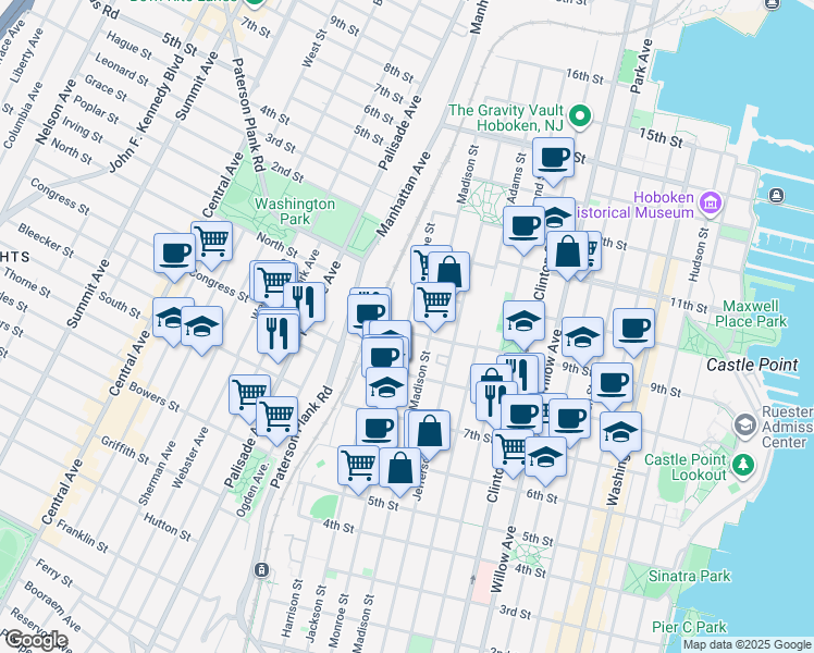 map of restaurants, bars, coffee shops, grocery stores, and more near 552 9th Street in Hoboken