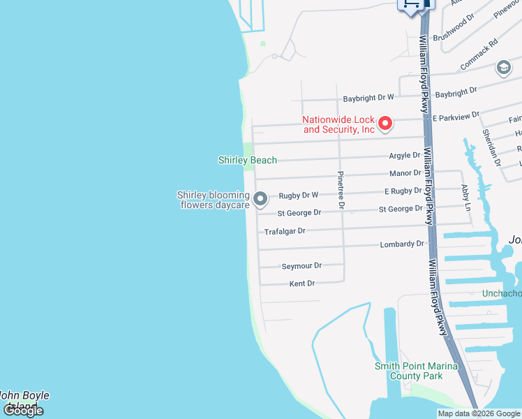 map of restaurants, bars, coffee shops, grocery stores, and more near 51 Grandview Drive in Shirley