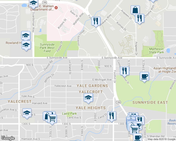map of restaurants, bars, coffee shops, grocery stores, and more near 1935 Hubbard Avenue South in Salt Lake City