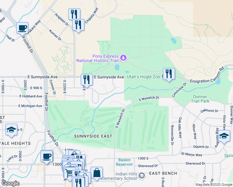 map of restaurants, bars, coffee shops, grocery stores, and more near 2457 East Michigan Avenue in Salt Lake City