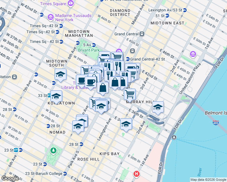map of restaurants, bars, coffee shops, grocery stores, and more near in New York