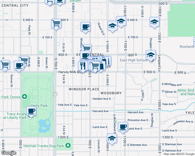 map of restaurants, bars, coffee shops, grocery stores, and more near 920 Lincoln Street in Salt Lake City