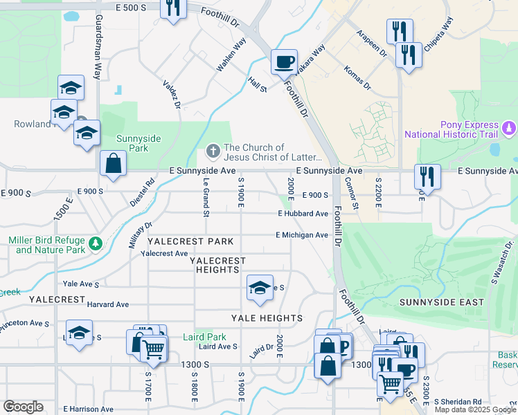 map of restaurants, bars, coffee shops, grocery stores, and more near 921 Nerual Circle East in Salt Lake City