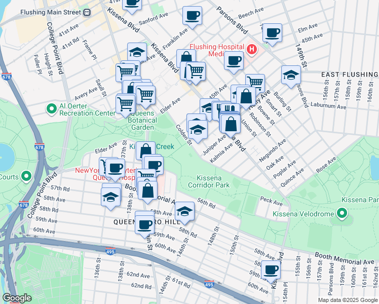 map of restaurants, bars, coffee shops, grocery stores, and more near 47-18 Colden Street in Queens