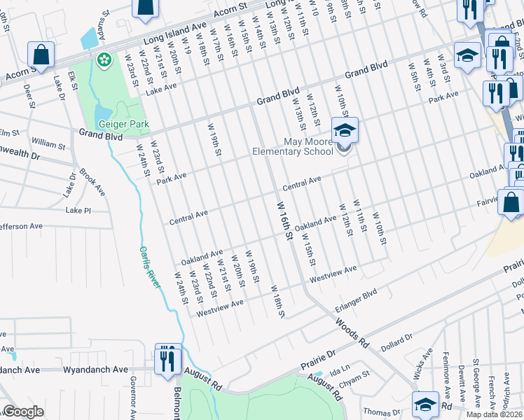 map of restaurants, bars, coffee shops, grocery stores, and more near 238 West 17th Street in Deer Park