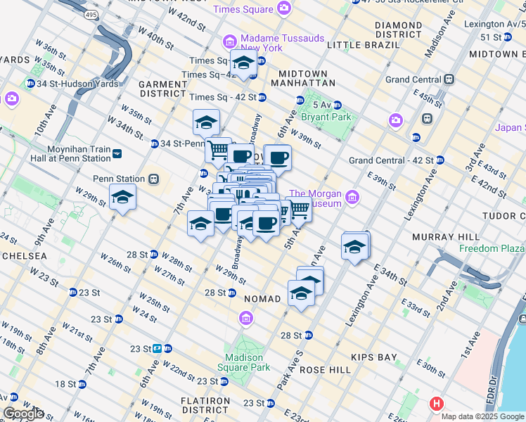 map of restaurants, bars, coffee shops, grocery stores, and more near in New York