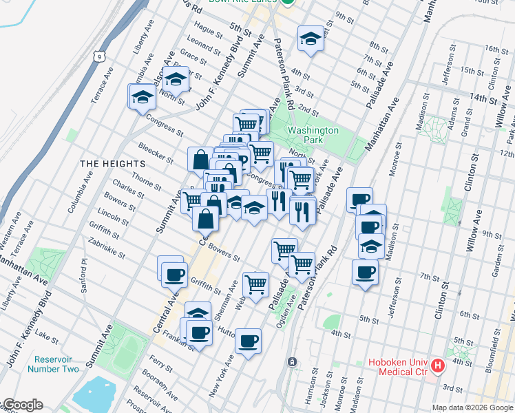 map of restaurants, bars, coffee shops, grocery stores, and more near 239 Sherman Avenue in Jersey City