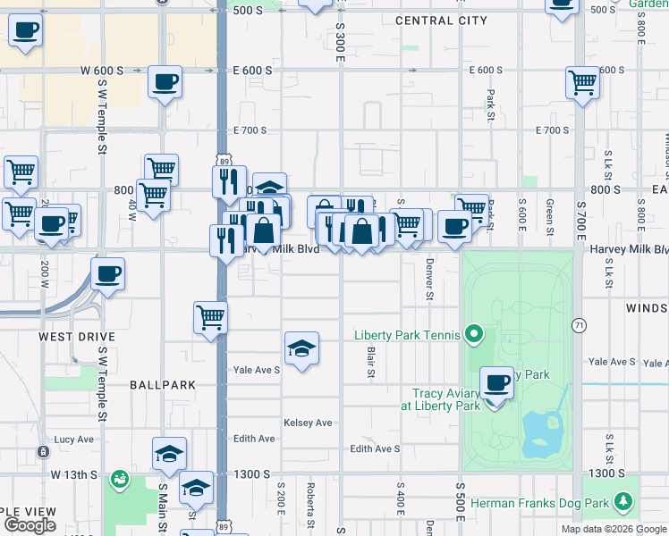 map of restaurants, bars, coffee shops, grocery stores, and more near 261 Hubbard Avenue South in Salt Lake City