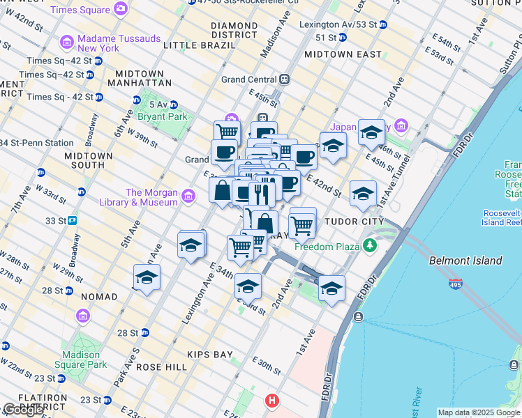map of restaurants, bars, coffee shops, grocery stores, and more near in New York