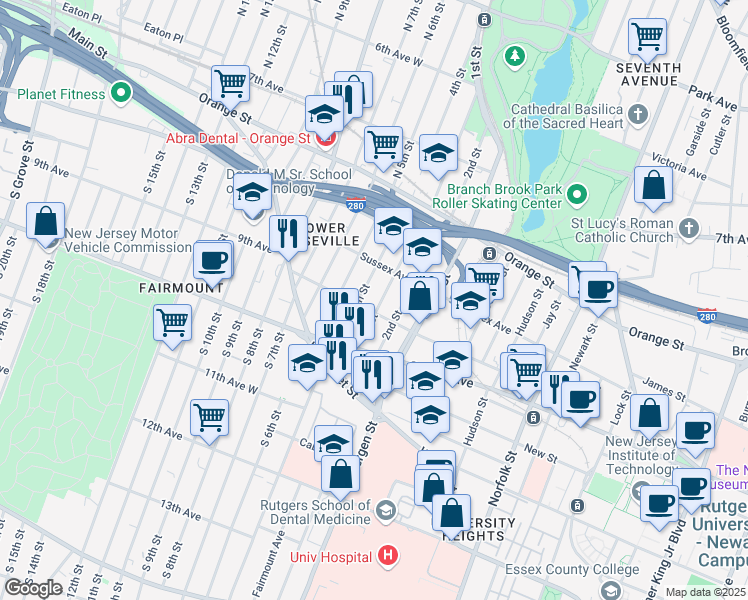 map of restaurants, bars, coffee shops, grocery stores, and more near 40 1/2 3rd Street in Newark