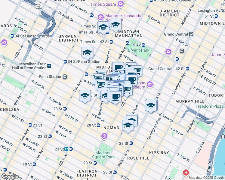 map of restaurants, bars, coffee shops, grocery stores, and more near in New York