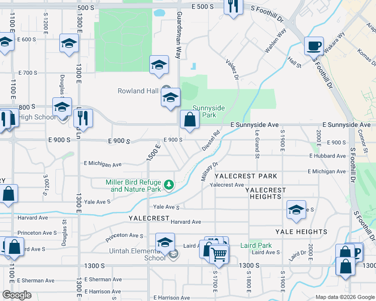 map of restaurants, bars, coffee shops, grocery stores, and more near 929 Greenwood Terrace in Salt Lake City