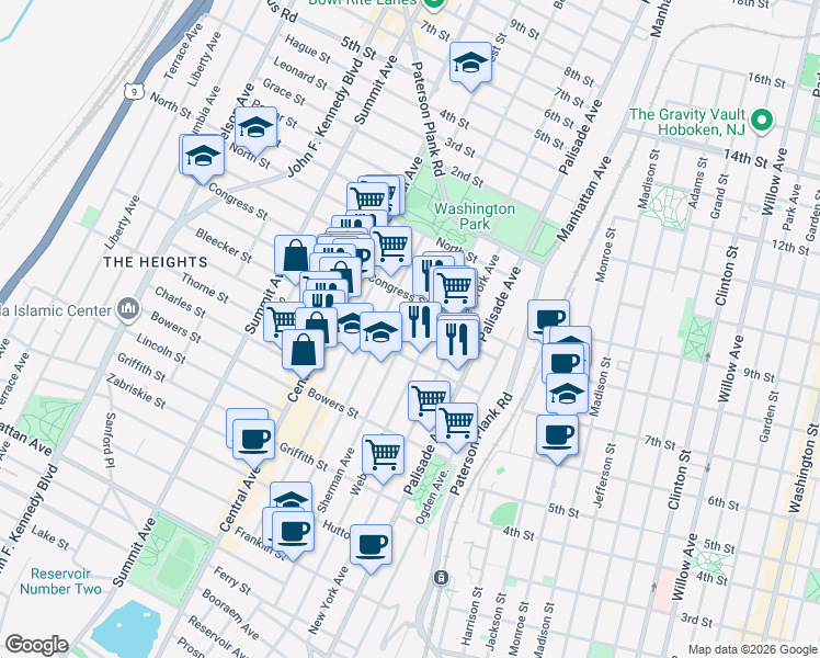 map of restaurants, bars, coffee shops, grocery stores, and more near 248 Sherman Avenue in Jersey City