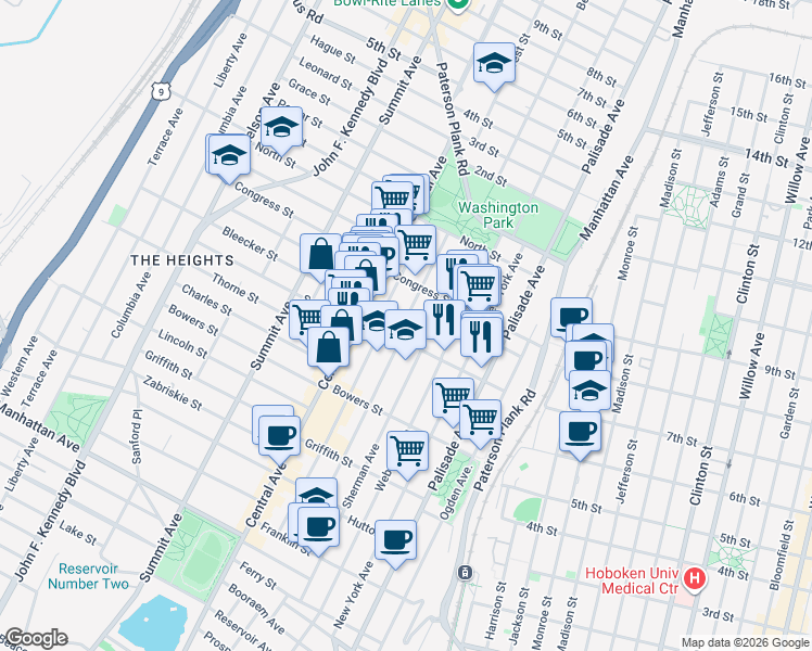 map of restaurants, bars, coffee shops, grocery stores, and more near 239 Sherman Avenue in Jersey City