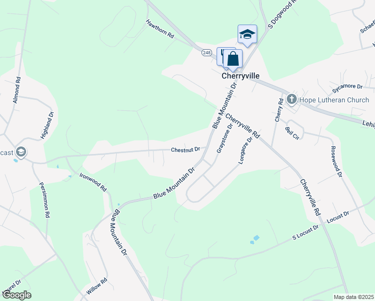 map of restaurants, bars, coffee shops, grocery stores, and more near 4270 Chestnut Drive in Walnutport
