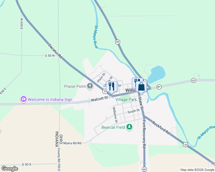 map of restaurants, bars, coffee shops, grocery stores, and more near 400 Cherry Street in Willshire