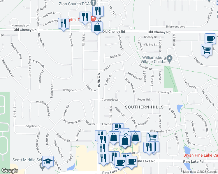 map of restaurants, bars, coffee shops, grocery stores, and more near 6219 Baxter Pl in Lincoln