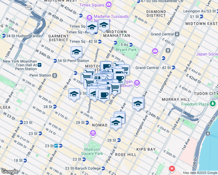 map of restaurants, bars, coffee shops, grocery stores, and more near in New York