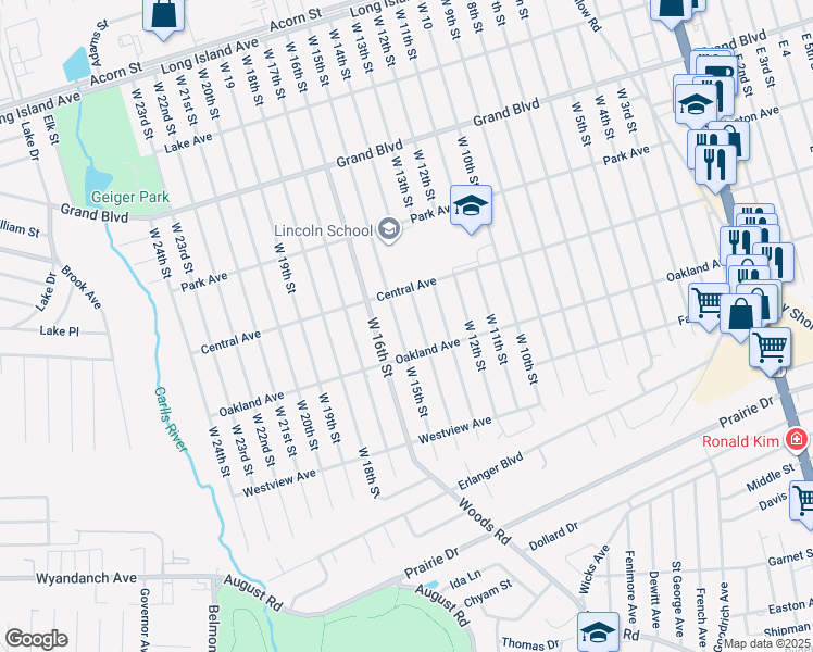 map of restaurants, bars, coffee shops, grocery stores, and more near 260 West 14th Street in Deer Park