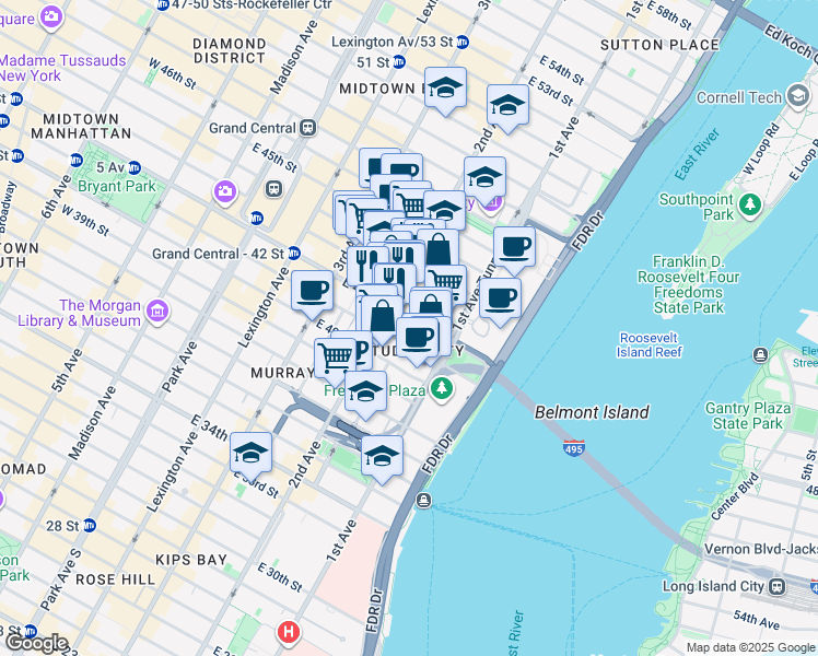 map of restaurants, bars, coffee shops, grocery stores, and more near in New York