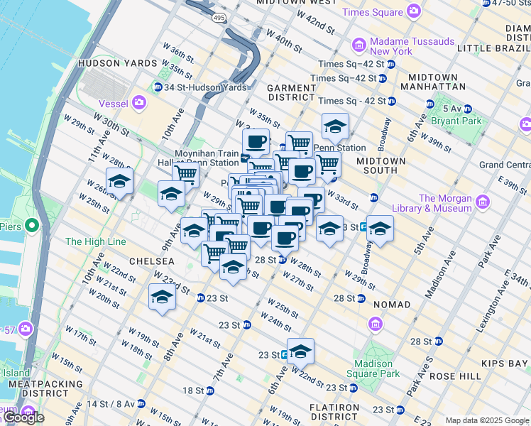 map of restaurants, bars, coffee shops, grocery stores, and more near in New York