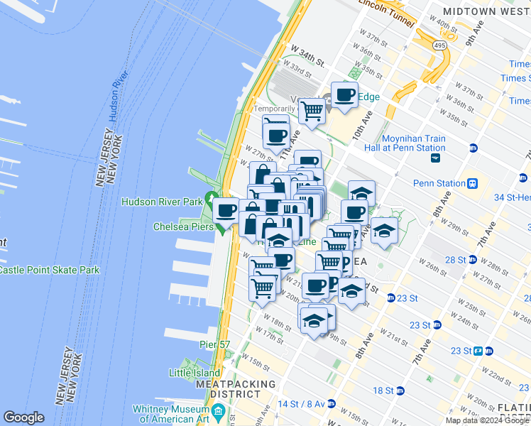 map of restaurants, bars, coffee shops, grocery stores, and more near 532 West 24th Street in New York