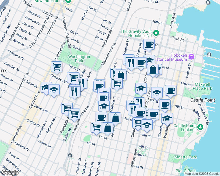 map of restaurants, bars, coffee shops, grocery stores, and more near 552 9th Street in Hoboken