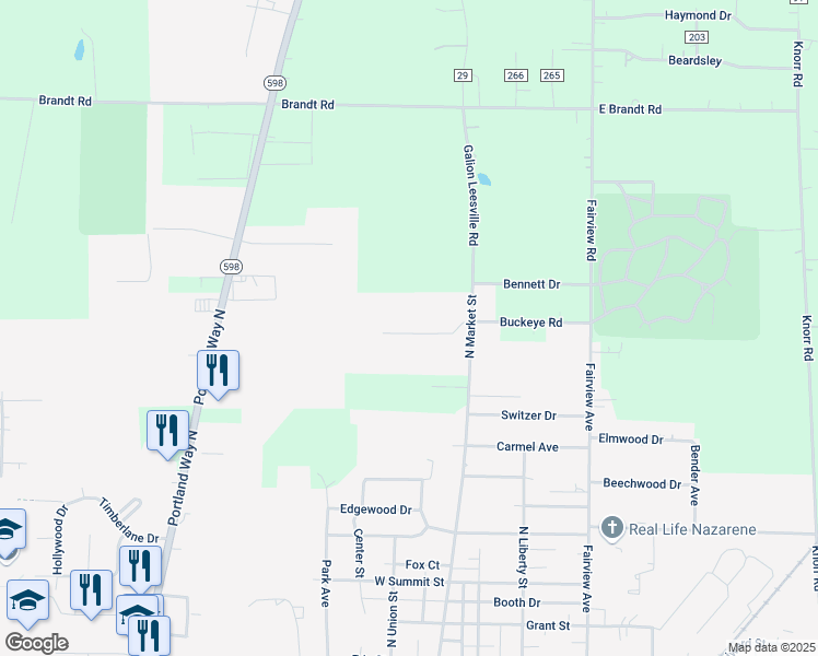 map of restaurants, bars, coffee shops, grocery stores, and more near 1150 North Market Street in Galion