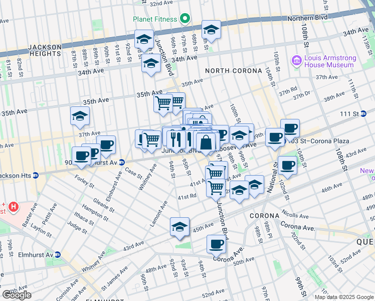 map of restaurants, bars, coffee shops, grocery stores, and more near 3984 Warren Street in Queens