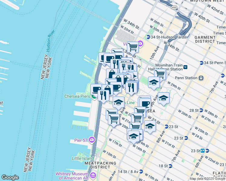 map of restaurants, bars, coffee shops, grocery stores, and more near 532 West 24th Street in New York