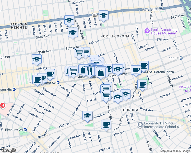 map of restaurants, bars, coffee shops, grocery stores, and more near 3984 Warren Street in Queens