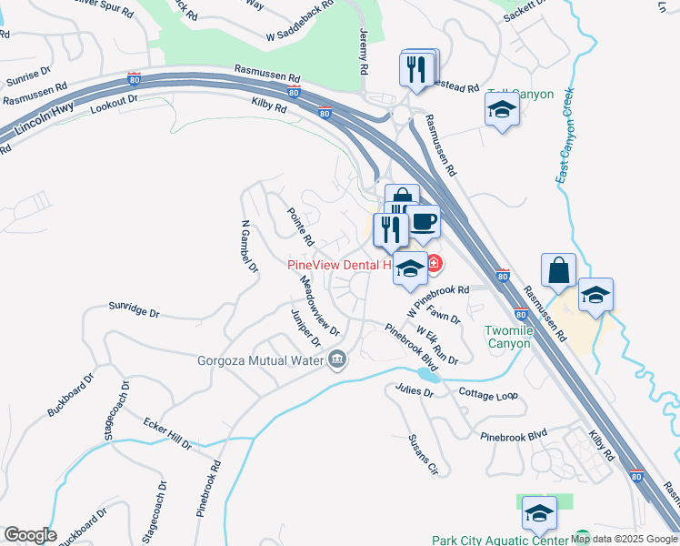 map of restaurants, bars, coffee shops, grocery stores, and more near 8143 Courtyard Loop in Park City