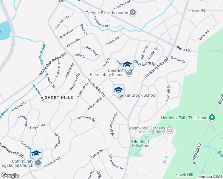 map of restaurants, bars, coffee shops, grocery stores, and more near 12 Tall Pine Lane in Millburn