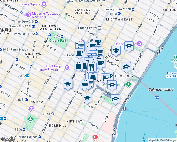 map of restaurants, bars, coffee shops, grocery stores, and more near in New York