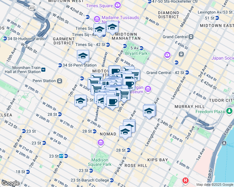 map of restaurants, bars, coffee shops, grocery stores, and more near in New York