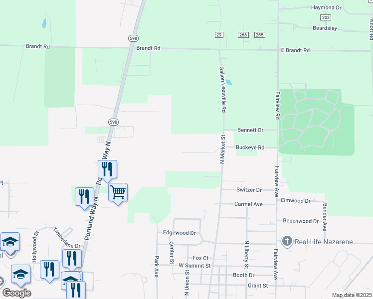 map of restaurants, bars, coffee shops, grocery stores, and more near 1150 North Market Street in Galion