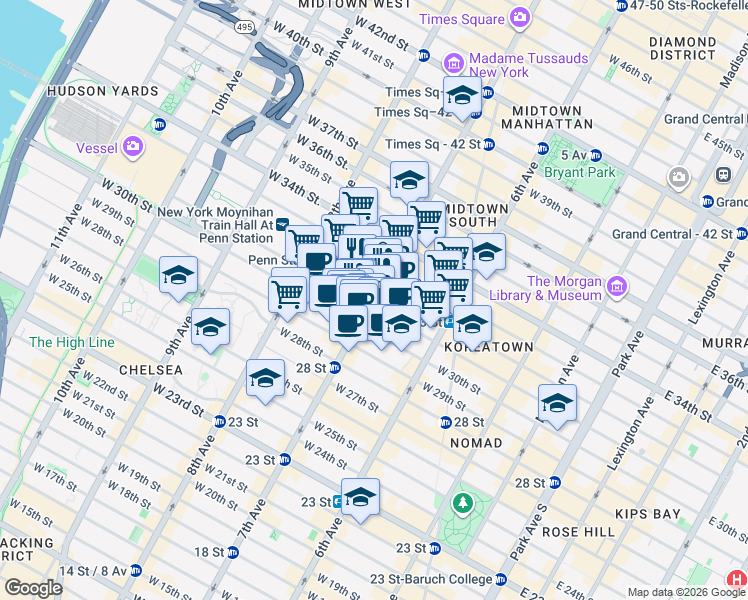 map of restaurants, bars, coffee shops, grocery stores, and more near in New York