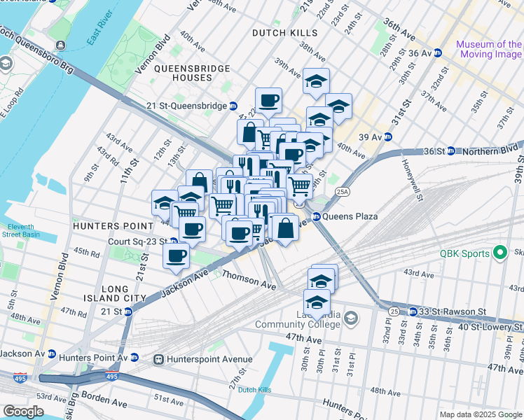 map of restaurants, bars, coffee shops, grocery stores, and more near 42-50 27th Street in Queens