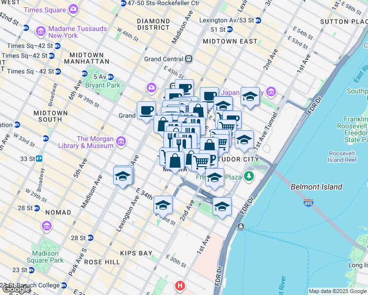 map of restaurants, bars, coffee shops, grocery stores, and more near in New York